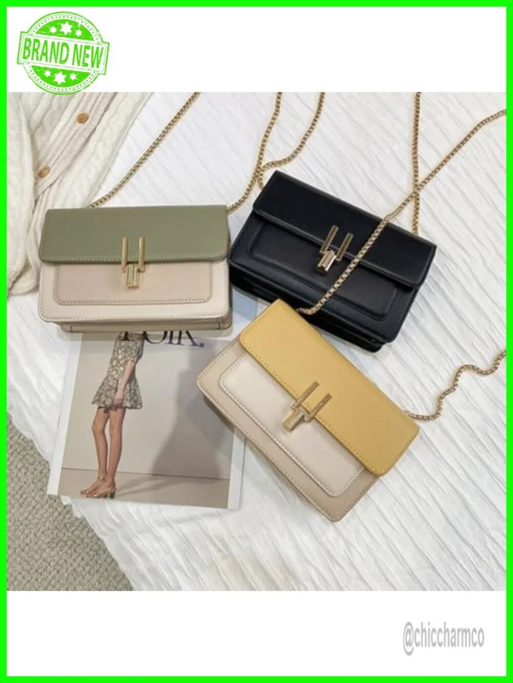 PU Leather Satchel Crossbody Bag Color Block Twist Lock Women